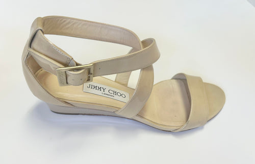 Jimmy Choo nude patent Chiara wedges