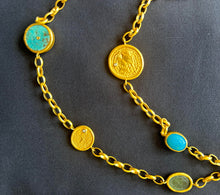 Load image into Gallery viewer, Ottoman Art Necklace 24K Gold, 0.050 CT Diamond with carved precious stones
