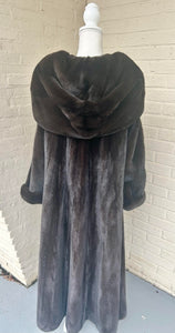 Ranch Dark Chocolate Mink With Hood, Full Length Fur Coat Large