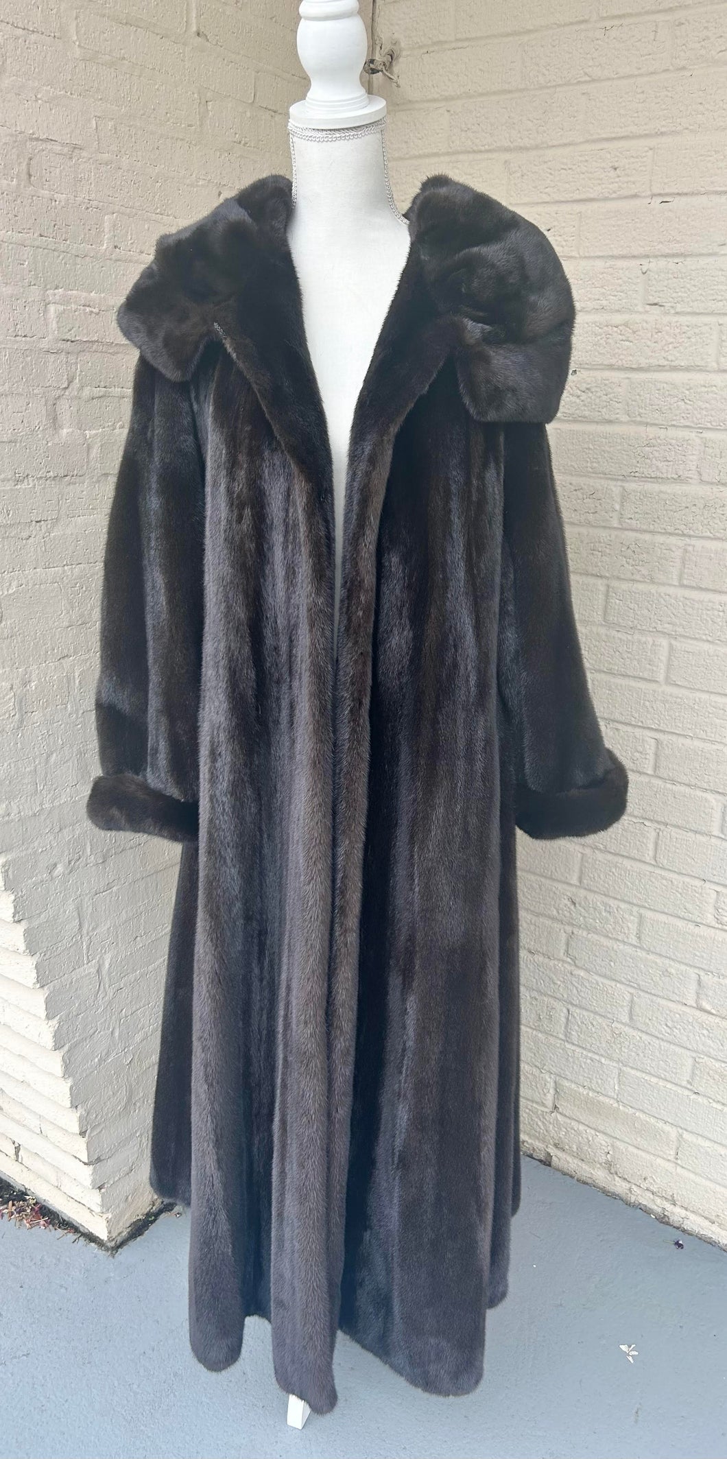 Ranch Dark Chocolate Mink With Hood, Full Length Fur Coat Large