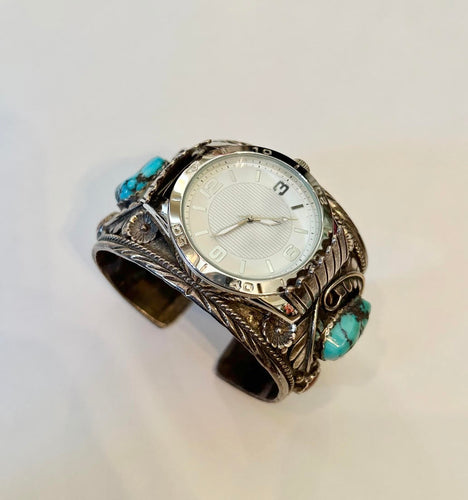 Sterling Sliver Men's Southwestern Watch with Turquoise