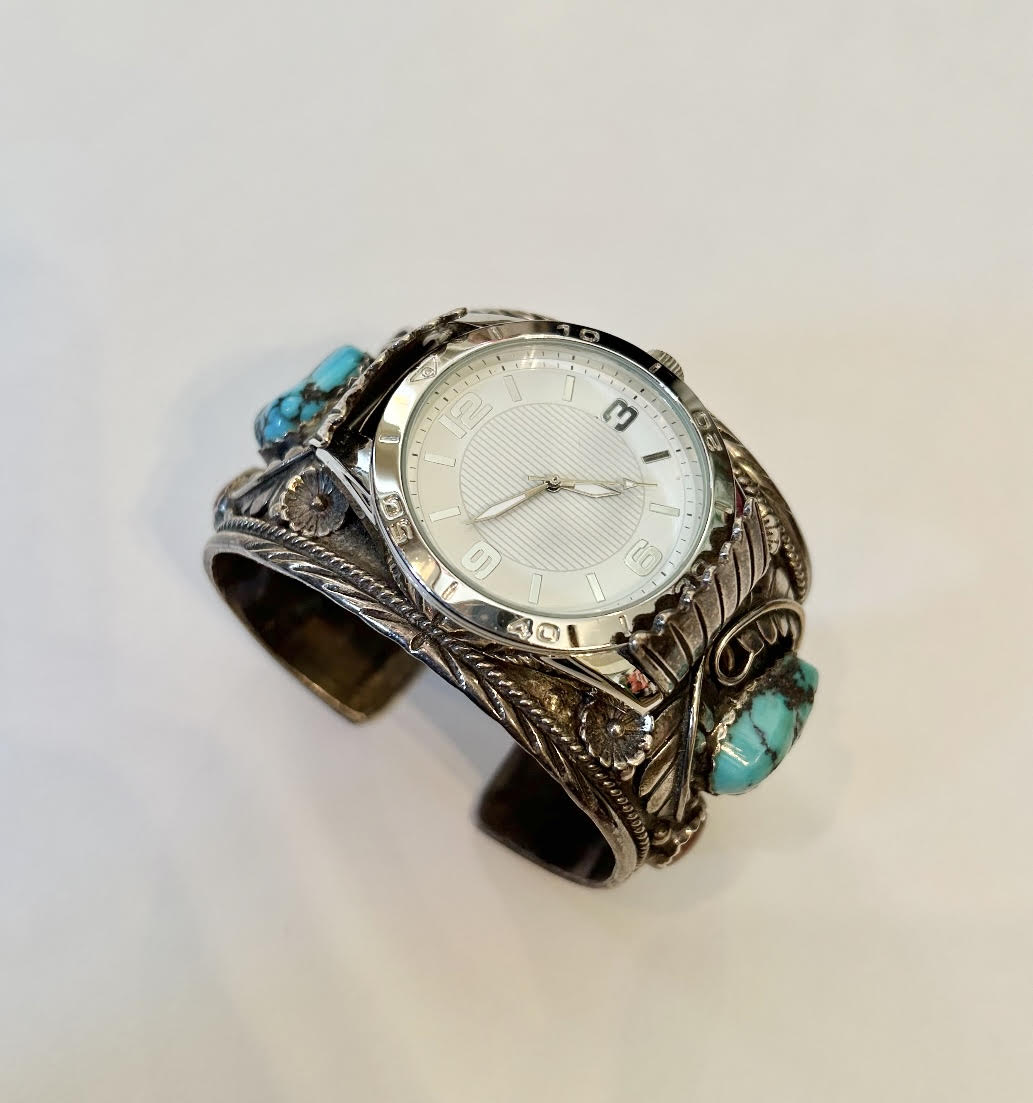 Sterling Sliver Men's Southwestern Watch with Turquoise